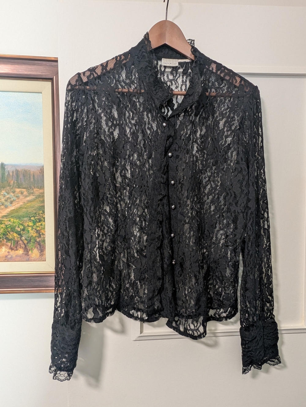 White Stag Black Lace Button-Up Blouse
